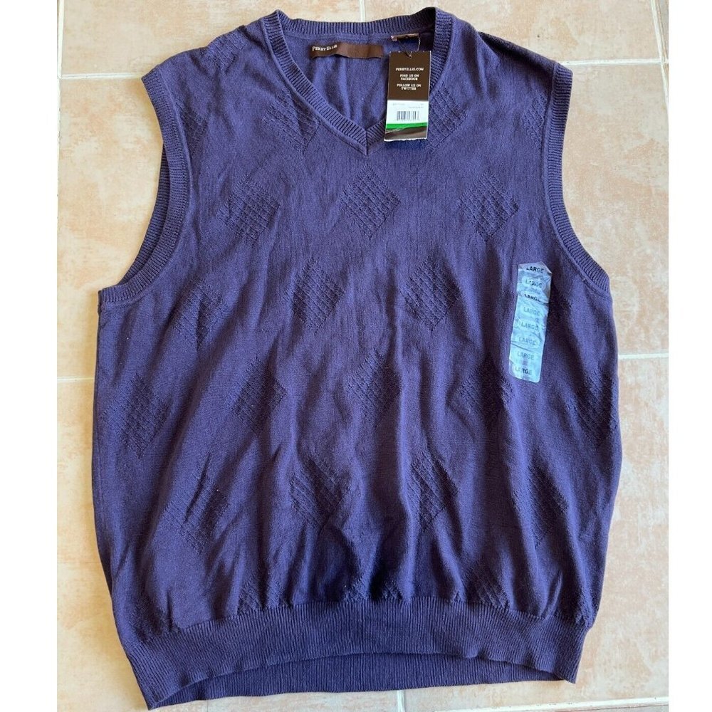Perry Ellis Cotton Purple Sweater vest‎  V-Neck men size L